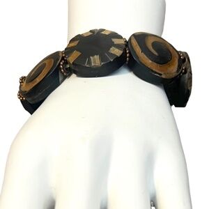 Vintage Handmade Chunky Earth-Toned Lucite Ethnic African Tribe Stretch Bracelet